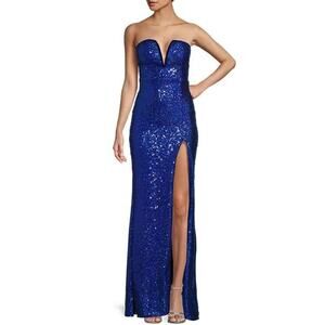 Emerald Sundae Dress XS Strapless Sequin Front Slit Lace Up Mermaid‎ Gown NEW